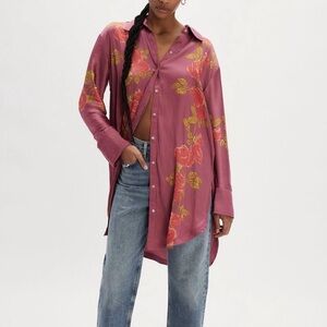 Free People Off The Vine Button Down Size Medium Plumberry Combo NWT